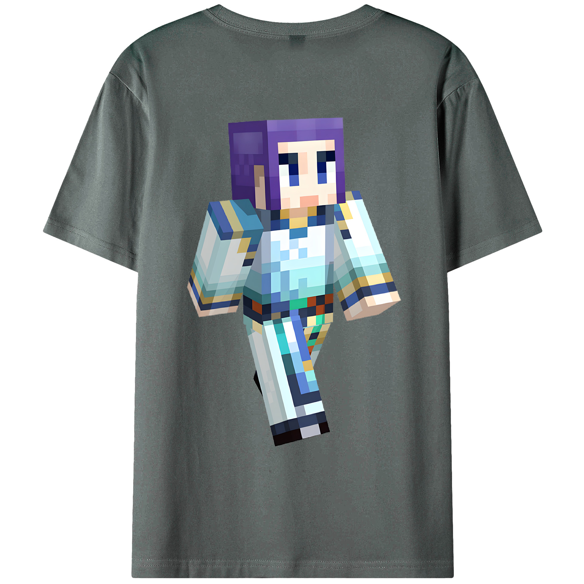 （画像用） マインクラフト ブロックの世界 Minecraft MC Block world 綿100％ メンズ半袖Tシャツ（バックプリント） 通気性
